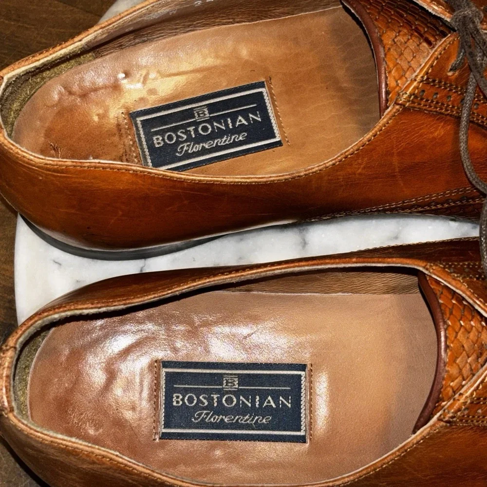 VTG Bostonian Italian Florentine Shoe Men Sz 9 W Pebble Cap Toe Derby Italy